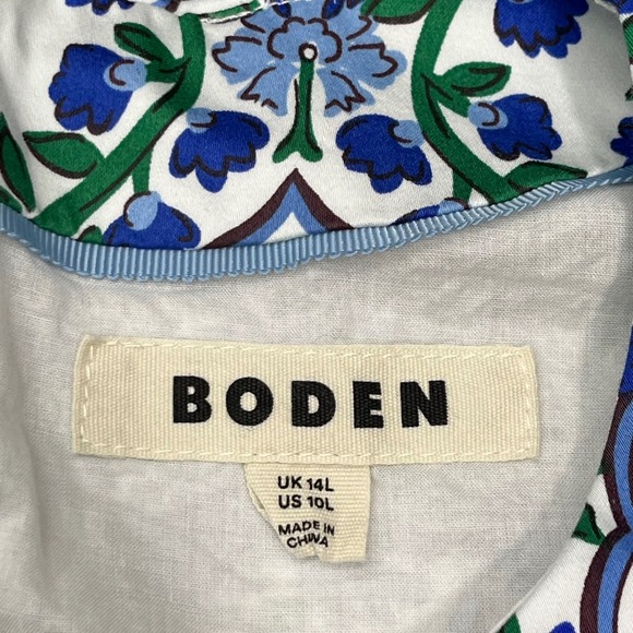 Boden Blue Green Floral Damask Short Sleeve Mini Shift Dress Pockets US 10L - Picture 3 of 9